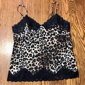 Vintage 00s Y2K 100% silk cheetah animal print Leopard Lace Trim Cami tank sz 12